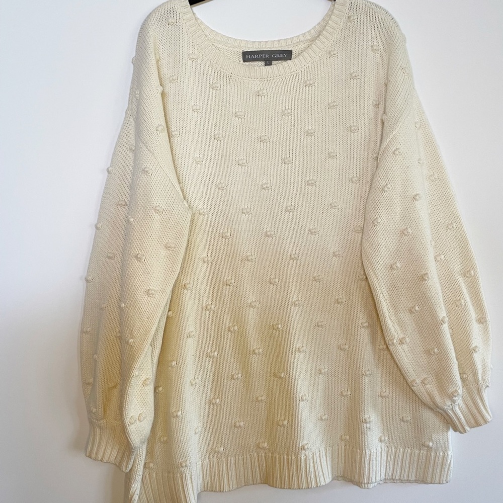 Harper Grey Popcorn Sweater Cream Oversized Bubble Sleeve Size Large